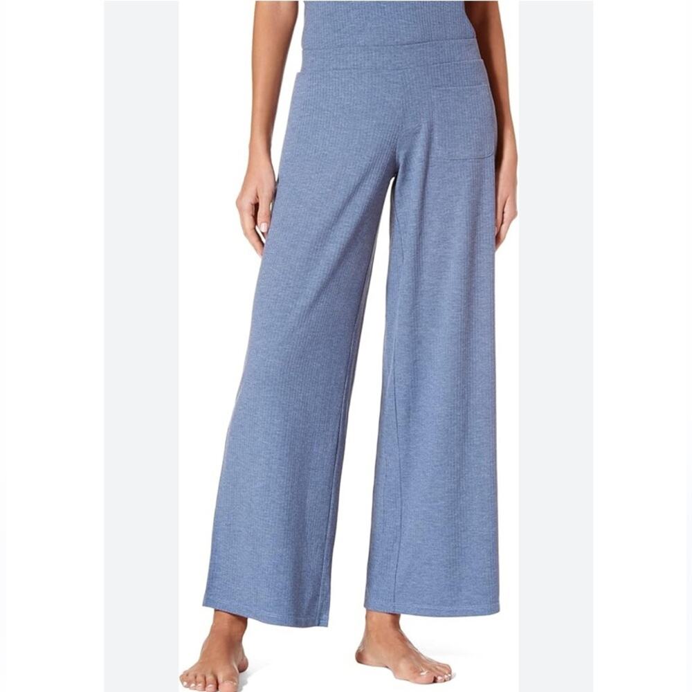 HUE Blue Rib Knit Wide Leg Lounge Pants